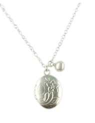 Zina Kao Floral Oval Sterling Silver Locket Necklace