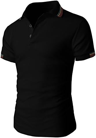 H2H Mens Casual Fashion Short Sleeve Polo Shirts With Rainbow Color Collar BLACK US M/Asia XL (KMTTS0234)