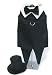 Navy Blue Pinstripe Dog Tuxedo with Tails, Top Hat, & Bow Tie Collar - XXS