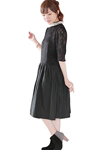 (ハッピーマリリン)A HAPPY MARILYN 選べるサイズ Ｌ～５Ｌ お呼ばれ 大人 エレガント ドレス レース パール 切替フレア ワンピース 五分袖 大きいサイズ レディース 体型カバー 420523