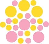 Set of 90 - Pink / Yellow Circles Polka Dots Vinyl Wall Graphic Decals Stickers