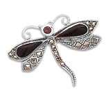 Black Onyx, Garnet and Marcasite Dragonfly Pin