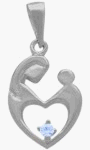 10K White Gold Aquamarine Mother & Child Pendant with chain