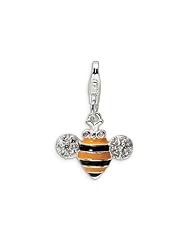 Amore LaVita(tm) Sterling Silver 3-D and CZ Enameled Bubble Bee w/Lobster Clasp Charm for Charm Bracelet