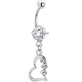 Crystalline Fancy Hollow Heart Titanium Dangle Belly Ring