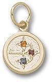 Pittsburgh Steelers Solid 14K Gold Circle Logo With Colored Stones 3/8'' Pendant