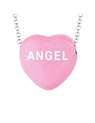 Sterling Silver 17mm Dk Pink enamel Sweethearts ANGEL Heart Pendant