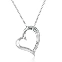 Three-Stone Diamond Open Heart Pendant set in Sterling Silver on an 18" Chain