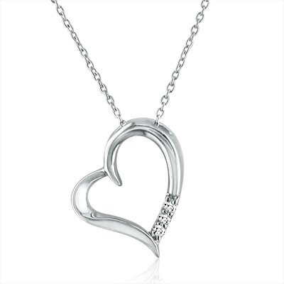 Three-Stone Diamond Open Heart Pendant set in Sterling Silver on an 18 Chain