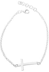 Sterling Silver Sideways Cross Bracelet