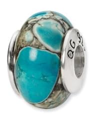 Blue Mosaic Magnesite Stone Silver Charm for 3mm Charm Bracelets