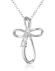 DiAura Sterling Silver Diamond-Accent Cross Pendant Necklace