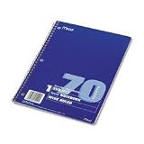 Spiral Bound Notebook, Wide/Margin Rule, 8 x 10-1/2, White, 70 Sheets/Pad