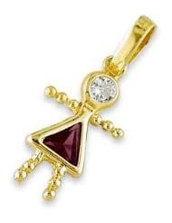 Childrens 14k Yellow Gold Girl White Red CZ Pendant