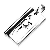 Stainless Steel Polished Tribal Square Tag Pendant & Free Chain - Length 60cms + Gift Packaging Included!
