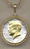 Bicentennial Kennedy Half Dollar (1976) Two Tone Rope Bezel U.S. Coin Pendant with 24