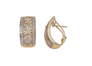 9ct Yellow Gold Diamond 53pts Wide Flower Design Earrings