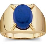 14K Yellow Gold Genuine Lapis Cabochon Ring