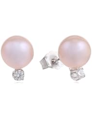 14k Gold Pink Freshwater Cultured Pearl and Diamond Studs (7-7.5mm) 0.10 cttw, H-I Color, I1-I2 Clarity)