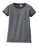 NEW District Threads - Ladies Heathered Jersey Ringer Tee Heathered Steel1X