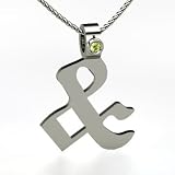 Ampersand Pendant,Initial Necklace in 14K White Gold with Peridot