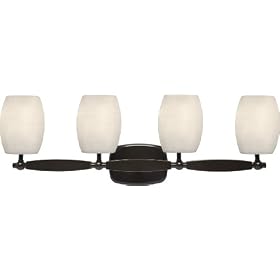 Regency - 4 Light Bathroom Vanity Lighting Fixture - Deep Oil Rubbed Bronze - Off White Linen Glass - B4733