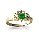 14K Yellow Gold Heart Genuine Emerald Celtic Claddagh Ring