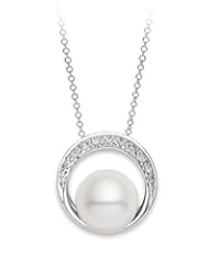 PremiumPearl 8-8.5mm AAA White Japanese Akoya Pearl Pendant 14k Gold and Diamonds