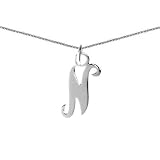 Sterling Silver Script N Initial on 16in Box Chain Necklace