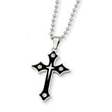 Men's Stainless Steel and Black-Plated Gothic Cross Necklace with Cubic Zirconia