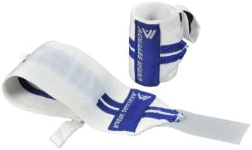 Achilles Wear Wrist Wraps Barbell Support, Heavy Duty, Thumb Loop, Soft Stretchable, Unisex (White with Blue Stripes)