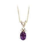 14K Yellow/White Gold 0.15 ct. Diamond and 3/4 ct. Oval Shaped Amethyst Pendant with Chain