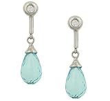 Blue Topaz Briolette & Diamond Dangle Earrings .06cttw