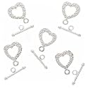 Real Silver Plated Textured Heart Toggle Clasps 15mm (5)