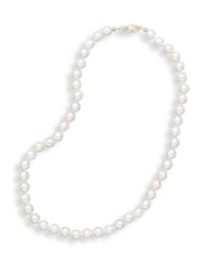 MMA Silver - 18 inch 6.5-7mm Grade A Cultured Akoya Pearl Necklace individually knotted with a 14K Yellow Gold Clasp