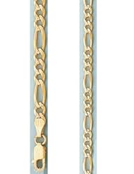 Pave Figaro Necklace 14k Yellow Gold Solid Chain Diamond Cut 2.5mm