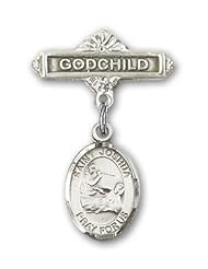 Sterling Silver Baby Badge with St. Joshua Charm and Godchild Badge Pin
