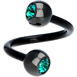 Black Blue Zircon Swarovski Anodized Titanium Spiral Belly Ring