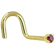 Solid 18KT Yellow Gold (Februray) 1.5mm Genuine Purple Diamond Right Nostril Screw - 18 Gauge