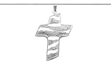 Sterling Silver Textured Wave Cross Pendant W/ Round Magic Chain 16in