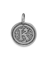 925 Sterling Silver Oxidized Initial "K" Pendant