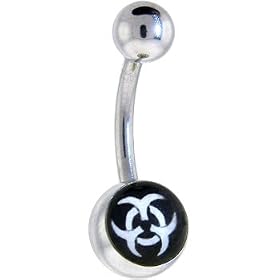 Black and White BIOHAZARD SYMBOL Logo Belly Button Ring by 
