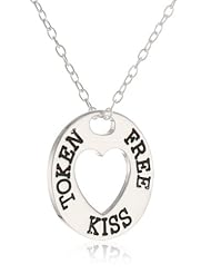 Sterling Silver "FREE KISS TOKEN" Pendant Necklace, 18"