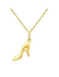 14K Yellow Gold Womans High Heel Stiletto Charm Pendant with Yellow Gold 1.2mm Side Diamond-cut Rolo Cable Chain Necklace with Spring-ring Clasp - Pendant Necklace Combination (Different Chain Lengths Available)