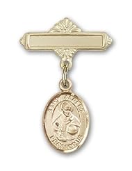 14K Gold Baby Badge with St. Albert the Great Charm and Polished Badge Pin