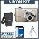 Nikon Coolpix L22 Digital Camera Kit, - Silver - with 4GB SD Memory Card, Camera Case, Table Top Tripod