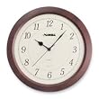 Lorell Products - Wall Clock, Arabic Numerals, 13-1/2", White Dial/Mahogany - Sold as 1 EA - Round profile wall clock is radio-controlled so the setting is modified each day to that of the atomic clock, accurate to one second per million years. The clock automatically adjusts to Daylight Saving Time. Design features a wood tone frame, easy-to-read white dial, black Arabic numerals, and black second hand sweep. Clock runs on one AA battery (sold separately).
