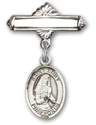 Sterling Silver Baby Badge with St. Emily de Vialar Charm and Polished Badge Pin