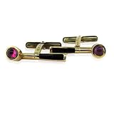 Oak Gem Yellow-gold Estate Retro 14K Ruby Black Enamel Pipe Cufflinks