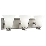 IMAGE OF Sea Gull Lighting 44376-965 Bath Bar, Satin Etched Glass Shades and Antique Brushed Nickel, 3-Light
